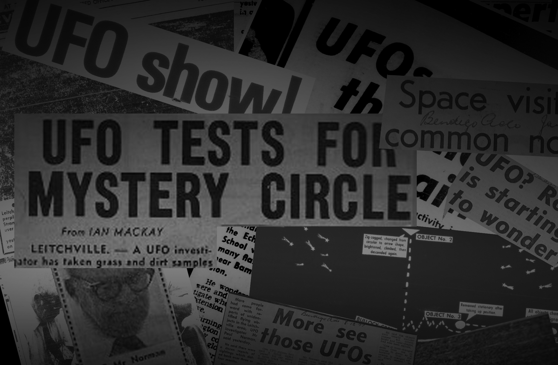 The Sightings podcast UFO newspaper background